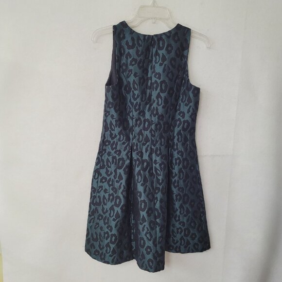 LOFT‎ Dress Womens 4 Green Black Sleeveless Jacquard Animal Print Fit Flare New - Picture 9 of 13